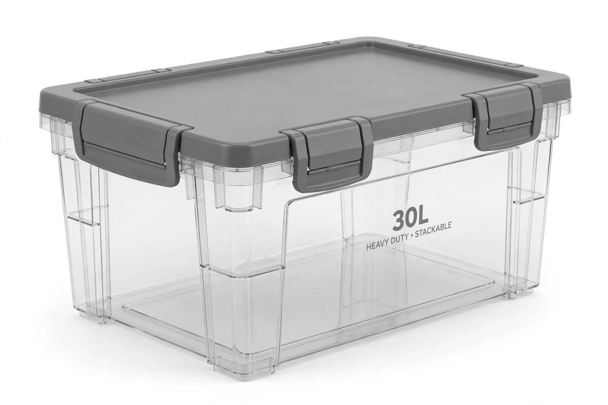 60l plastic storage box with lid heavy duty
